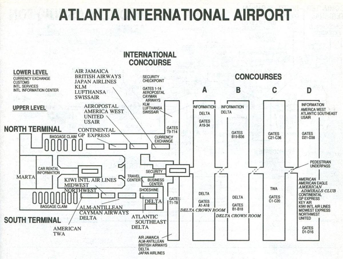 Atlanta airport terminal s mapa