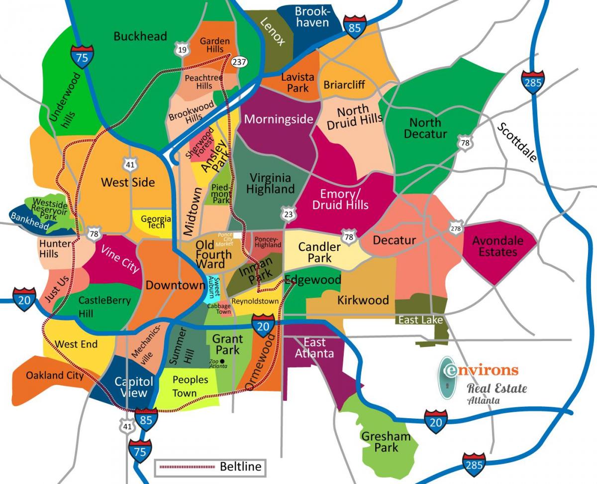 mapa de bairros de Atlanta