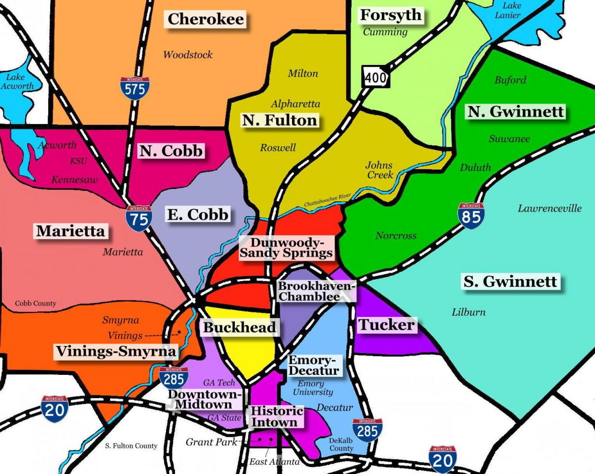 mapa de Atlanta subúrbios