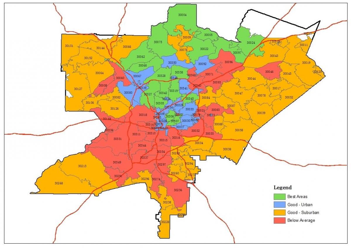 Atlanta área de código postal mapa