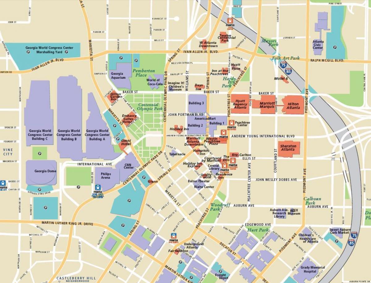 Atlanta atrações do mapa de Atlanta atrações turísticas do mapa (Estados  Unidos da América)