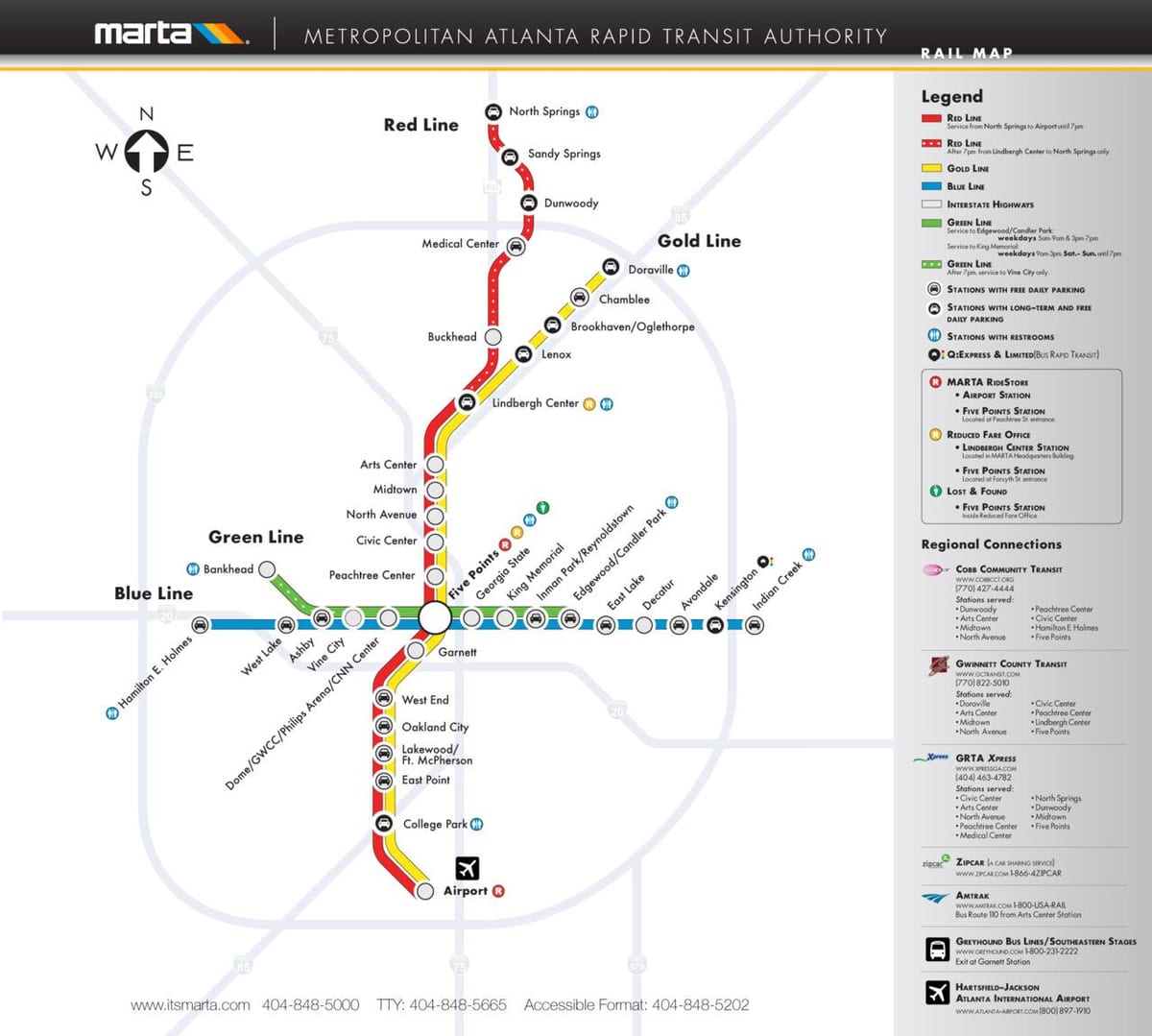 O trem MARTA mapa de Atlanta